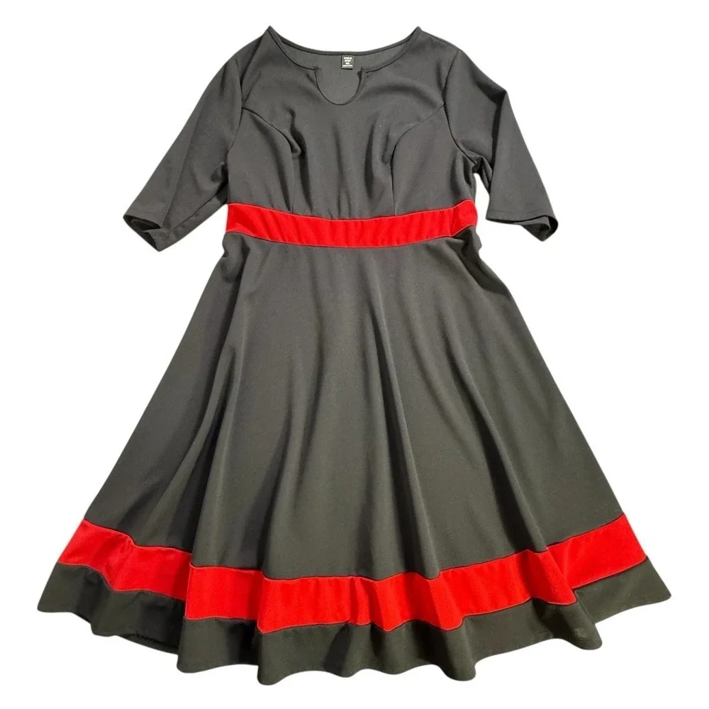SHEIN Curve Black Red Fit & Flare Business Causal Maxi Dress Stretch Size 1XL